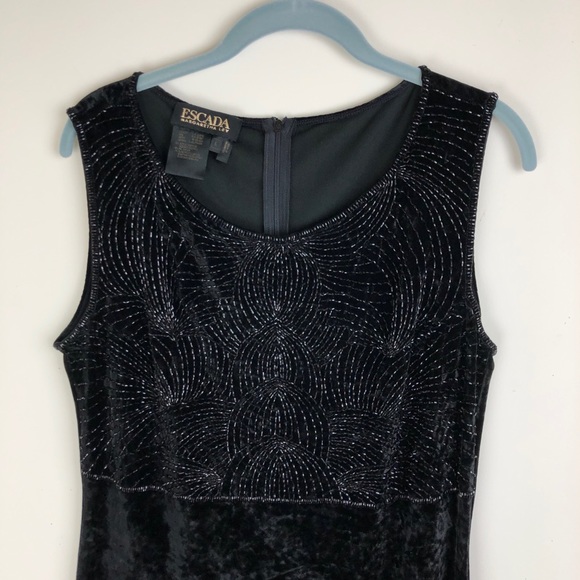 Large Escada Couture 1980s Black Beaded Velvet Gown